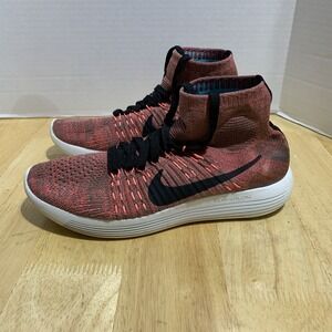 Nike‎ Lunar Epic Flyknit Hi Shoes Women's 9.5 Pink Black Knit Running Sneakers